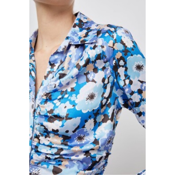 Rails blue floral Lisa ruched button up blouse top S - Picture 11 of 11